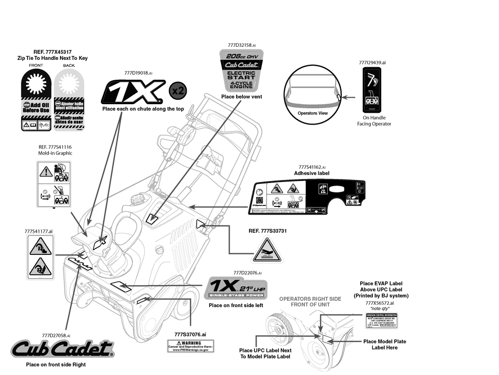 Label Map Diagram and Parts List for 1X21-INCHLHP (31PM2T6C710)(2021) Cub Cadet Snow Blower